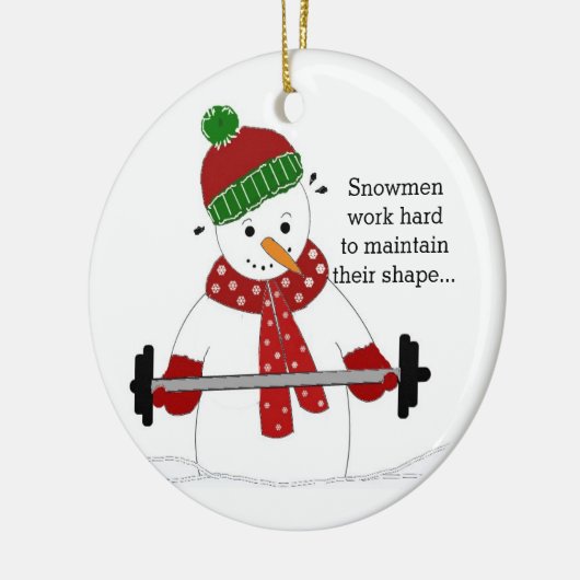 Gewicht Lifting Snowman Keramisch Ornament (Links)