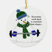 Gewicht Lifting Snowman Keramisch Ornament (Voorkant)
