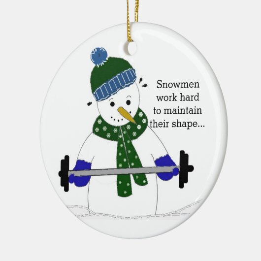 Gewicht Lifting Snowman Keramisch Ornament (Links)