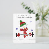 Gewicht Lifting Snowman met Gezegde Briefkaart (Staand voorkant)