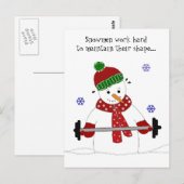 Gewicht Lifting Snowman met Gezegde Briefkaart (Voorkant / Achterkant)