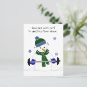 Gewicht Lifting Snowman met Gezegde Briefkaart (Staand voorkant)