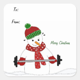 Gewicht Lifting Snowman Vierkante Sticker