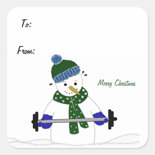 Gewicht Lifting Snowman Vierkante Sticker (Voorkant)