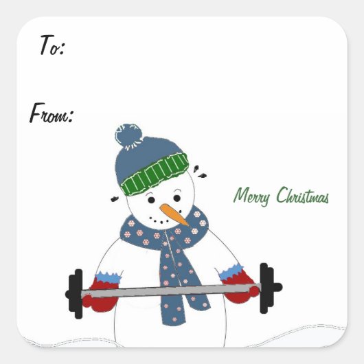 Gewicht Lifting Snowman Vierkante Sticker (Voorkant)