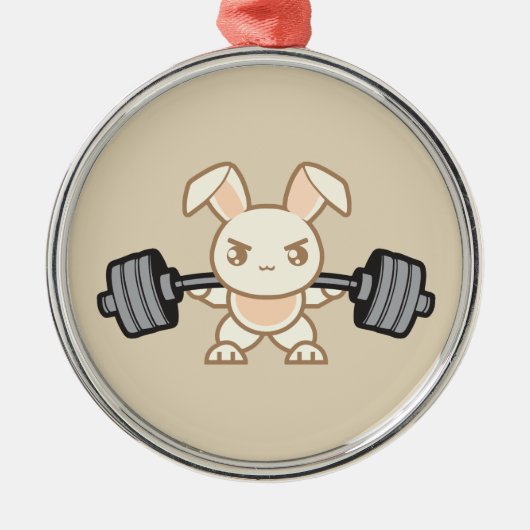 Gewichtende Bunny Cartoon - Squat - Beendedag, Gym Metalen Ornament (Voorkant)