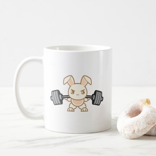 Gewichtheffen Bunny Cartoon - Squat - Beendag, Gym Koffiemok (Met donut)