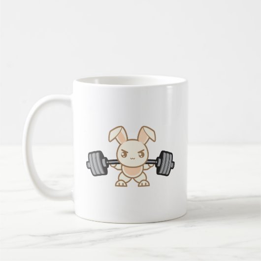 Gewichtheffen Bunny Cartoon - Squat - Beendag, Gym Koffiemok (Links)