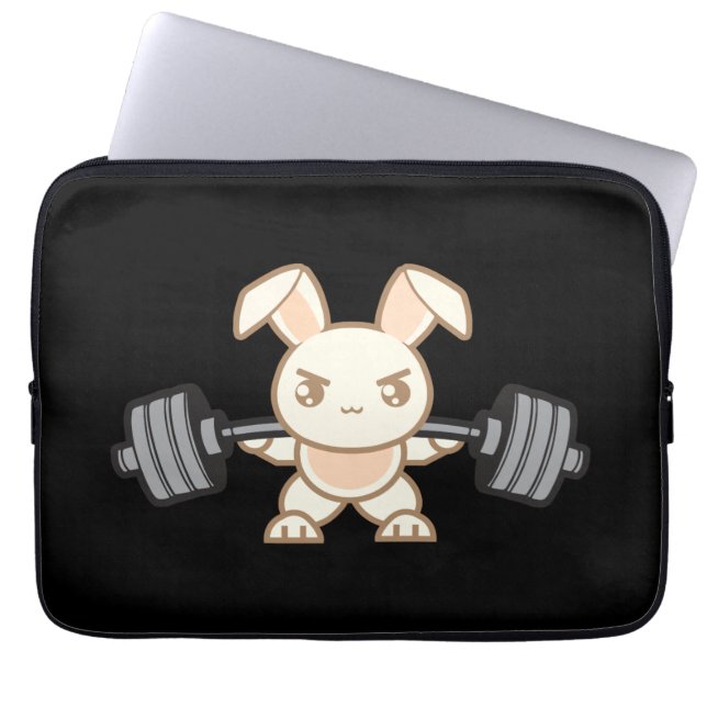 Gewichtheffen Bunny Cartoon - Squat - Beendag, Gym Laptop Sleeve (Voorkant)