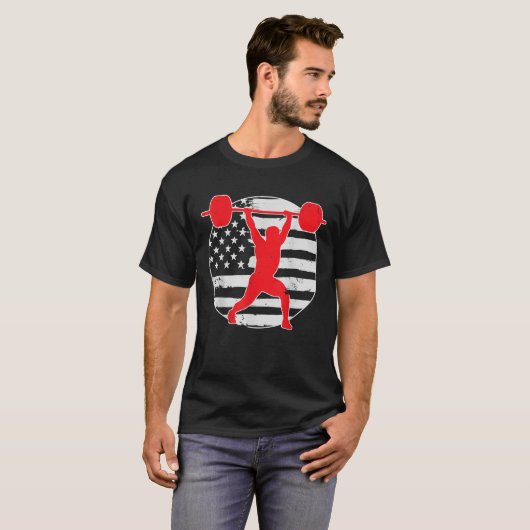 Gewichtheffen Gym Amerikaanse Vlag 4 juli VI T-shirt (Voorkant volledig)