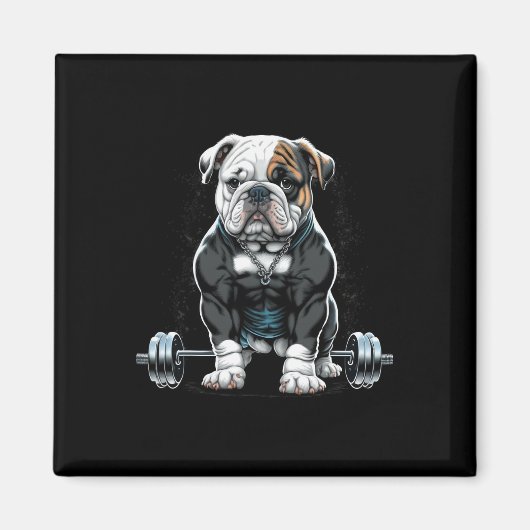 Gewichtheffen Hond Fun Fitness Gym Bulldog Magneet (Voorkant)