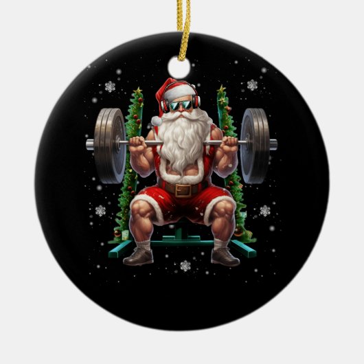 Gewichtheffen Kerstmis Santa Deadlift Xmas Gewicht Keramisch Ornament (Voorkant)