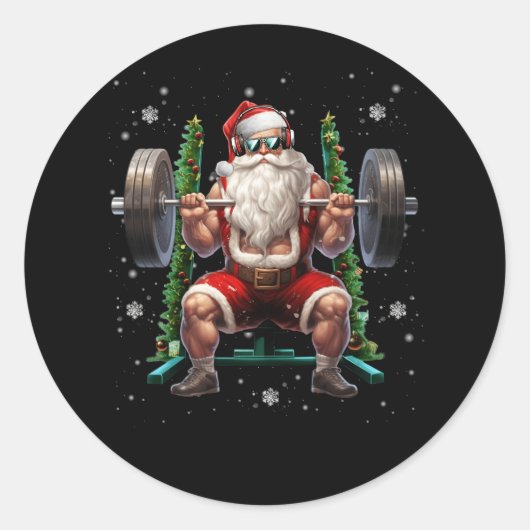 Gewichtheffen Kerstmis Santa Deadlift Xmas Gewicht Ronde Sticker (Voorkant)