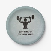 Gewichtheffen man en uw slogan robuuste look papieren bordje (Voorkant)