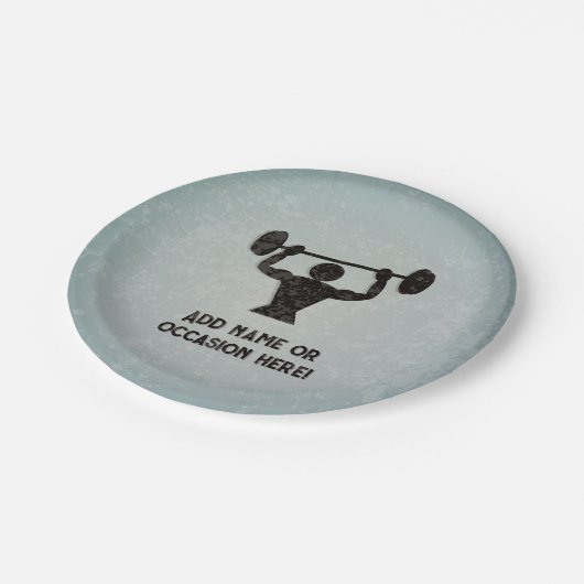 Gewichtheffen man en uw slogan robuuste look papieren bordje (Gekanteld)