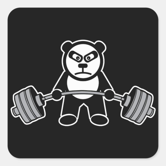 Gewichtheffen Panda Beer Anime Cartoon - Workout Vierkante Sticker (Voorkant)