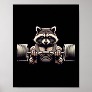 Gewichtheffen Ripped Raccoon Gym Workout gespierd  Poster