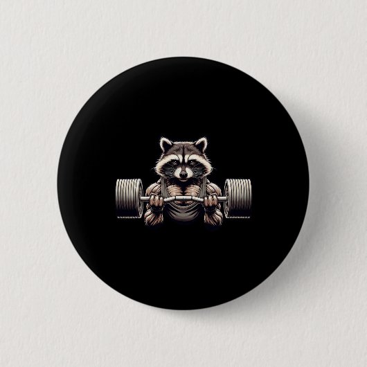 Gewichtheffen Ripped Raccoon Gym Workout gespierd Ronde Button 5,7 Cm (Voorkant)