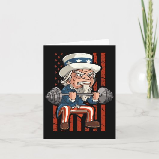 Gewichtheffen Uncle Sam Patriotic 4th of July Gym Kaart (Voorkant)