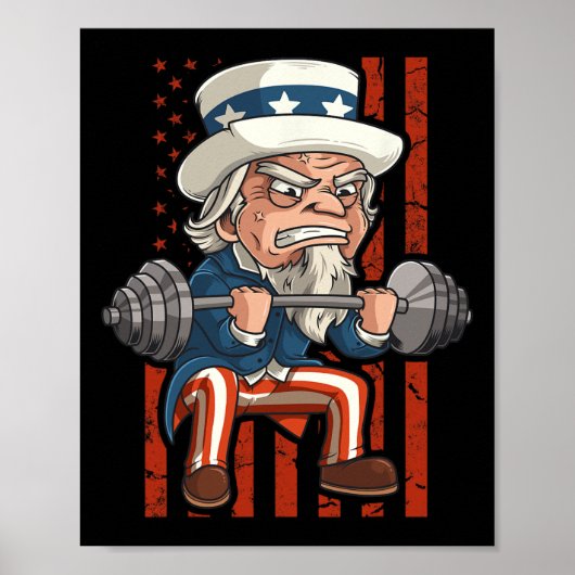 Gewichtheffen Uncle Sam Patriotic 4th of July Gym Poster (Voorkant)