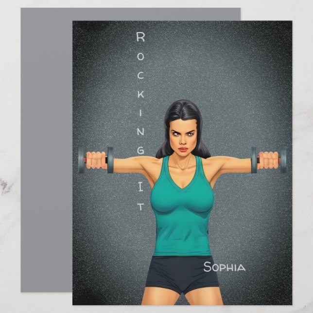 Gewichtheffen Vrouw RockingIt Quote ScrapbookPaper (Voorkant / Achterkant)