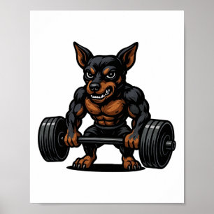 Gewichtheffende Miniatuur Pinscher Bodybuilder Wor Poster