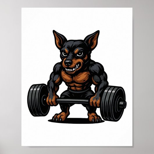 Gewichtheffende Miniatuur Pinscher Bodybuilder Wor Poster (Voorkant)