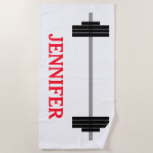 Gewichtshandel Barbell + Persoonlijke naam Strandlaken (Voorkant)