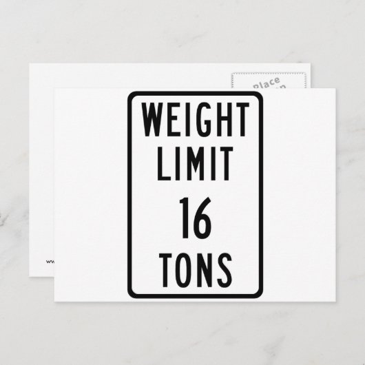 Gewichtslimiet 16 t teken briefkaart (Voorkant / Achterkant)