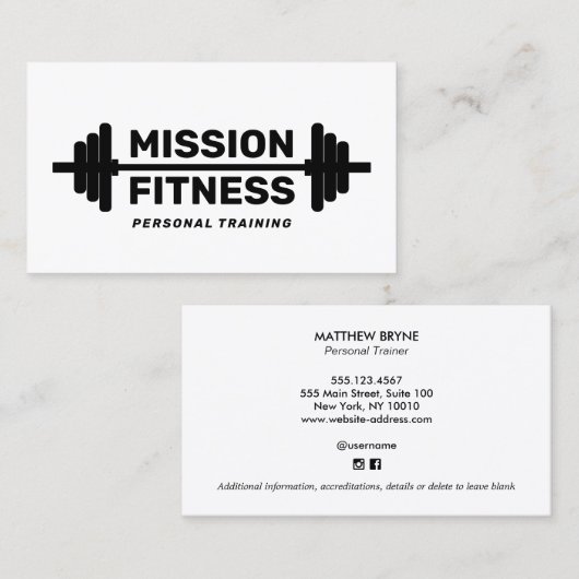 Gewichtstraining Personal Trainer Black White Visitekaartje (Voorkant / Achterkant)