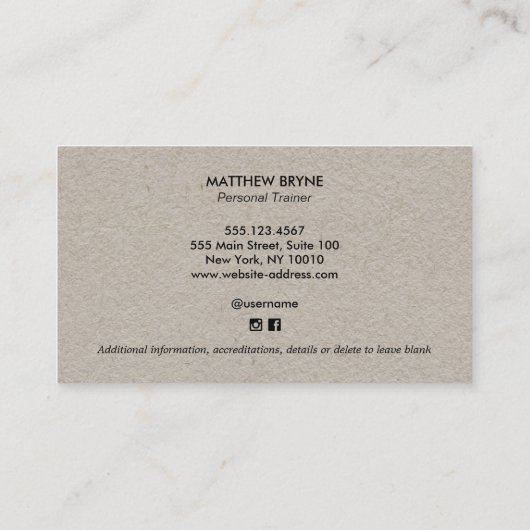 Gewichtstraining Personal Trainer Kraft Visitekaartje (Achterkant)