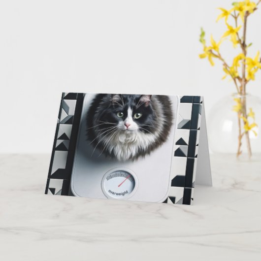 Gewichtsverlies Humor Cat op een weegschaal Kaart (Gele Bloem)