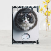 Gewichtsverlies Humor Kat Op Een Weegschaal Kaart (Gele Bloem)