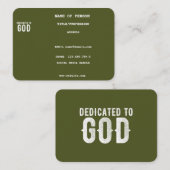 GEWIJD AAN GOD COOL ARMY GREEN AANGEPASTE WITTE TE VISITEKAARTJE (Voorkant / Achterkant)