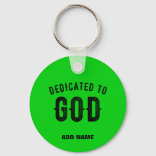 GEWIJD AAN GOD COOL LIME GREEN CUSTOM BLACK TEXT SLEUTELHANGER