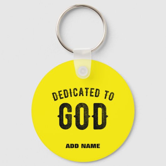 GEWIJD AAN GOD HELDERGELE AANGEPASTE ZWARTE TEKST SLEUTELHANGER (Voorkant)