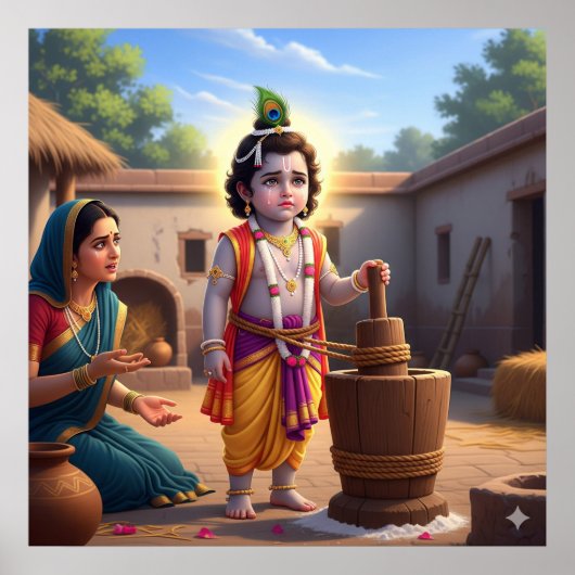 Gewijde Blauwe Traditionele Damodara Bala Krishna Poster (Voorkant)