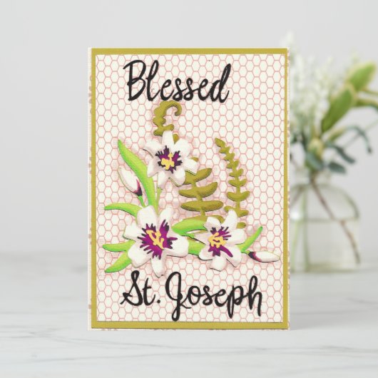 Gewijde Heilige Jozef Dag Kaart Met Lelie (Staand voorkant)