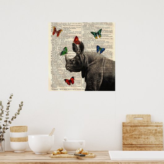 Gewijzigd Poster van Art Rhinoceros Butterflies (Keuken)