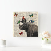 Gewijzigde Art Rhinoceros Butterflies Wall Clock Vierkante Klok (Huis)