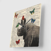 Gewijzigde Art Rhinoceros Butterflies Wall Clock Vierkante Klok (Hoek)