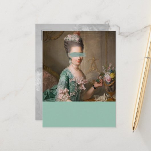 Gewijzigde kunst  portret blauwgroen kleurenblok briefkaart (Voorkant / Achterkant in situ)