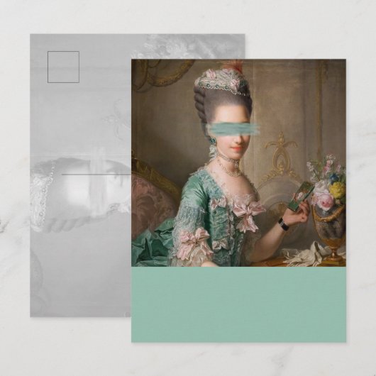 Gewijzigde kunst  portret blauwgroen kleurenblok briefkaart (Voorkant / Achterkant)