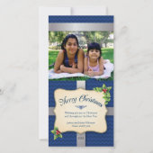 Gewikkeld geschenk Blauwe Chevron Kerstmis Feestdagenkaart (Voorkant)