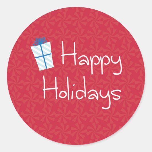 Gewikkelde Gift met Red Peppermint Prettige feestd Ronde Sticker (Voorkant)