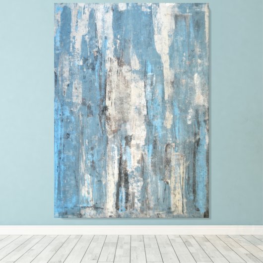 'Gewogen' Blauwe en grijze Abstracte kunst Canvas Afdruk (Insitu (Houten vloer))