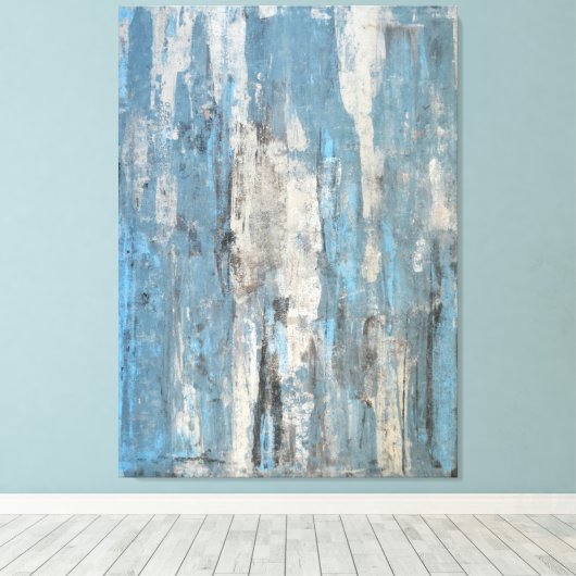 'Gewogen' Blauwe en grijze Abstracte kunst Canvas Afdruk (Insitu (Houten vloer))