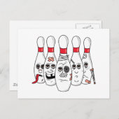gewonde bowlingpennen cartoon briefkaart (Voorkant / Achterkant)