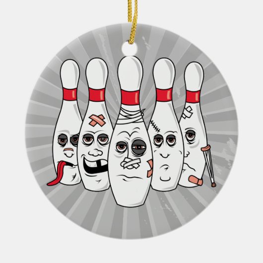 gewonde bowlingpennen cartoon keramisch ornament (Voorkant)