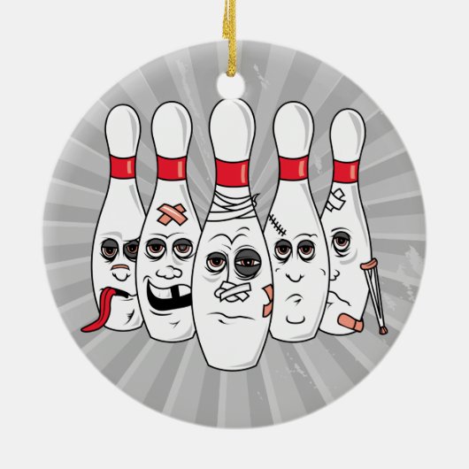 gewonde bowlingpennen cartoon keramisch ornament (Achterkant)